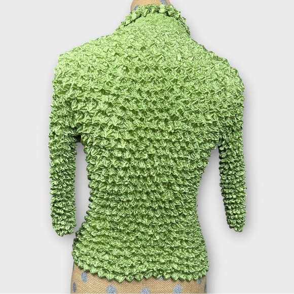 Magic Scarf Popcorn Shirt Lime Green Y2K Bubble Crinkle Button Front Cardigan OS - Picture 3 of 7